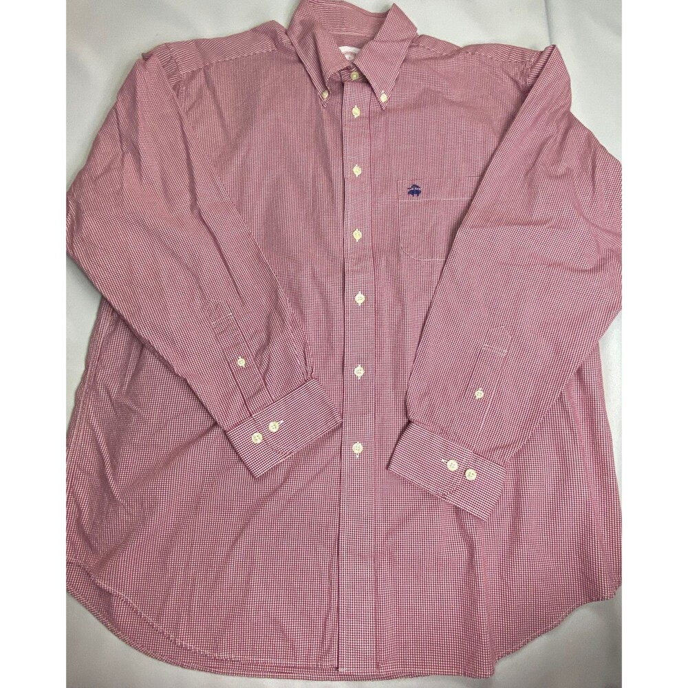 Brooks Brothers Mens Red White Check Long Sleeve Button Down Shirt Size L